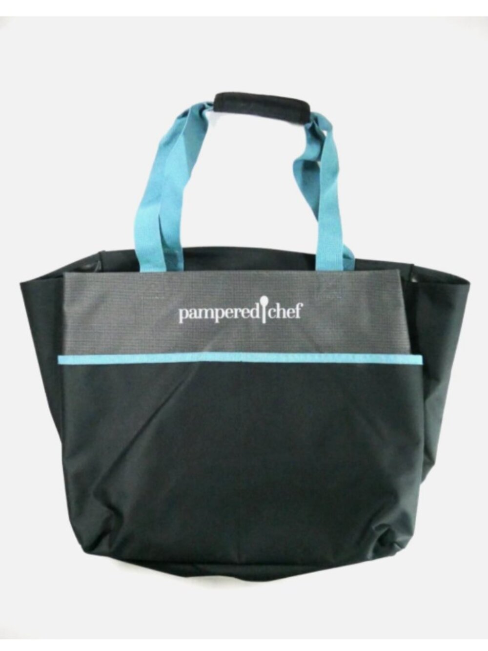 PAMPERED CHEF Consultant XL Heavy Duty Canvas Tote Bag Black Teal 17.5x14x11